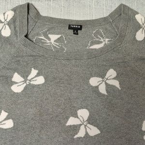 Torrid Sweater-T Grey with Pink Bows